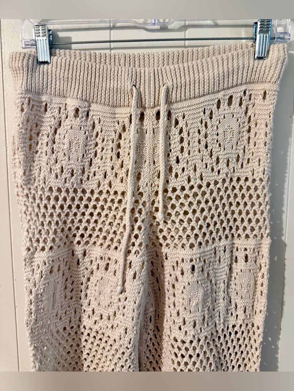 Aerie Cream Crochet Wide Leg Cover Up Pants High Waisted Boho Beach S - Picture 3 of 7